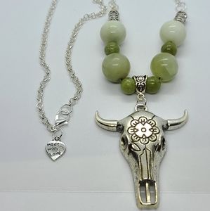Green Jade with flirty cow pendant necklace